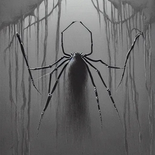 Image similar to Spider Home, Dark Place by zdzisław beksiński