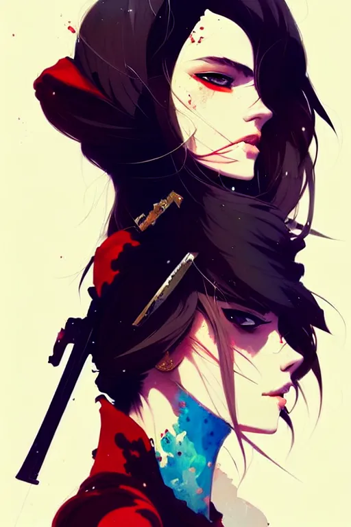 Prompt: a ultradetailed beautiful panting of a stylish woman with with a sword on her shoulder, by conrad roset, greg rutkowski and makoto shinkai trending on artstation