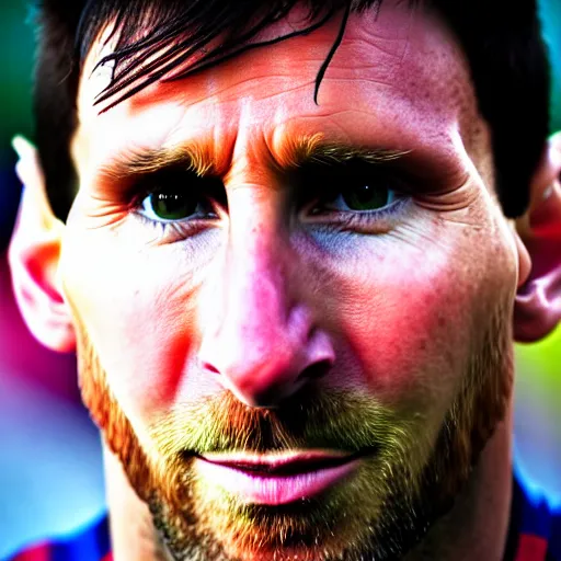 Image similar to up-close detailed portrait of Lionel Messi, 4k, highly detailed