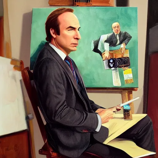 Prompt: bob odenkirk as saul goodman, painting by raphael