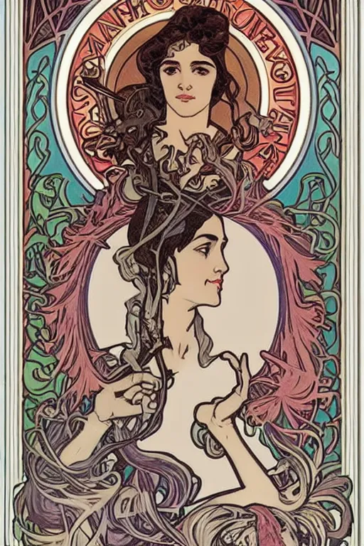 Image similar to Alexandria Ocasio-Cortez art nouveau Alphonse Mucha