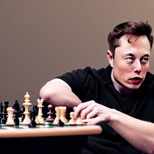 Prompt: photo of elon musk playing chess in cyberspace, 4 k