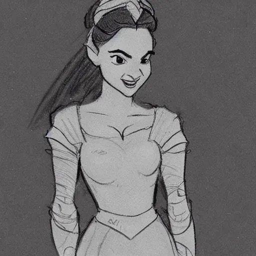 Image similar to milt kahl sketch of princess padme from star wars episode 3