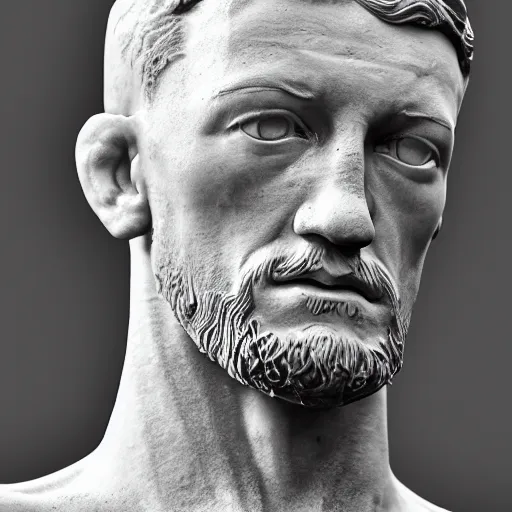 Image similar to connor mcgregor marble statue, stone, full-body, museum, photograph, realistic, 8k resolution,