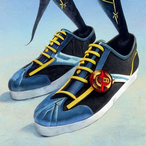 Image similar to STAR TREK SPORTS Gucci shoes designed in ancient Greece, (SFW) safe for work, photo realistic illustration by greg rutkowski, thomas kindkade, alphonse mucha, loish, norman rockwell