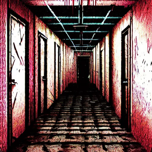 Image similar to trapped in the backrooms, backrooms indie horror, unity game, a tiger prawls in the hallway, found footage, vhs, chromatic aberration