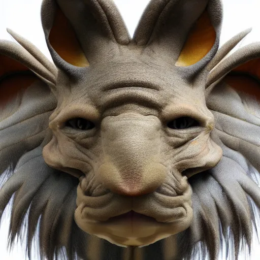 Image similar to a photo of a head animal morphing creature, gills morph scales merged in fur skin, wrinkled skin, normal map, displacement map, distorted animal head face eyes arms tail