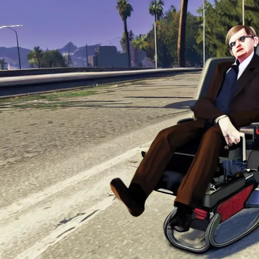 Prompt: Stephen Hawking in GTA V cover, rockstar games, no text,