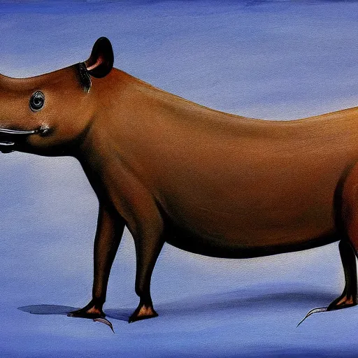 Prompt: a detailed painting titled tapir in its natural environment skin by gerald scarfe and ralph steadman