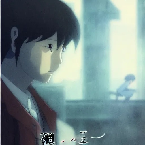 Image similar to film still long beard, gloomy look, art by Dice Tsutsumi, Makoto Shinkai, Studio Ghibli, playstation 2 printed game poster cover, cover art, poster, poster!!!