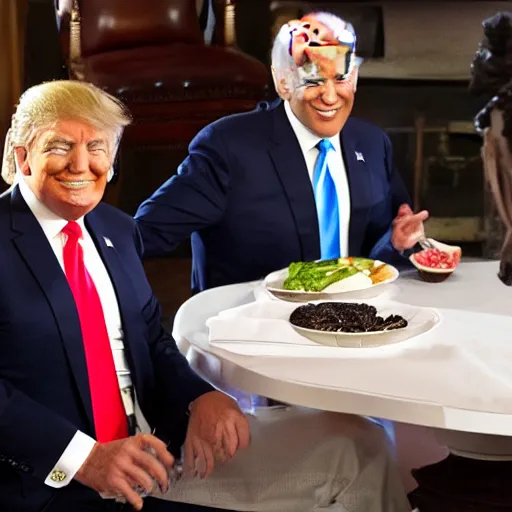 Prompt: donald trump and joe biden eating prunes