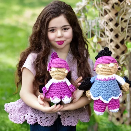 Prompt: Crocheted Pokimane Imane Anys doll. 4k bokeh photography