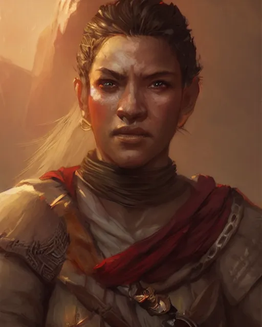 Image similar to the elder scrolls vi, charismatic rugged female redguard warrior portrait, illustration, rim light, top light, perfectly shaded, soft painting, art by krenz cushart and wenjun lin