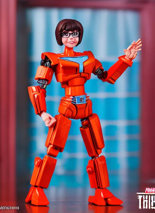 Image similar to Transformers Autobot Velma Dinkley action figure from Transformers: Robots in Disguise (2015), symmetrical details, by Hasbro, Takaratomy, tfwiki.net photography, product photography, official media