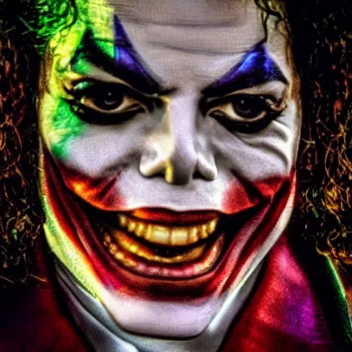 Image similar to stunning awe inspiring michael jackson as the joker, movie still 8 k hdr atmospheric lighting