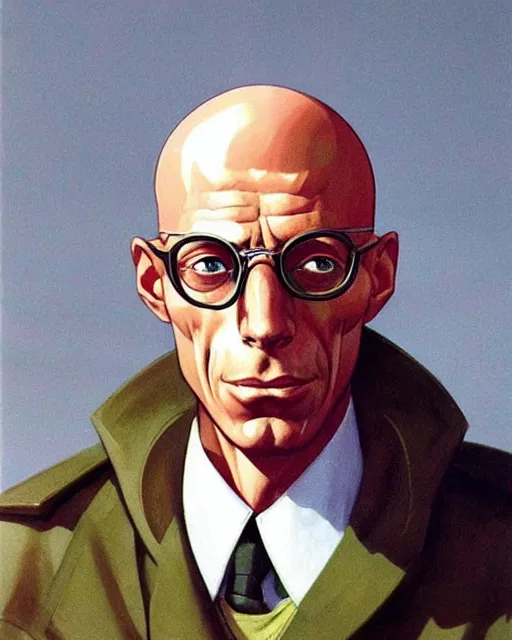 Image similar to michel foucault. 1 9 8 0 s dystopian soviet russia, propaganda screens. unreal engine, fantasy art by jesper ejsing. faithfully depicted facial expression, perfect anatomy global illumination, radiant light, detailed and intricate environment