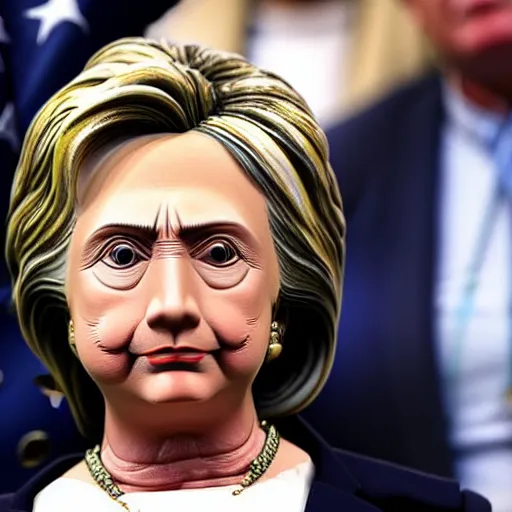 Prompt: hillary clinton with tears on her cheek in parliament 4 k realistic phote