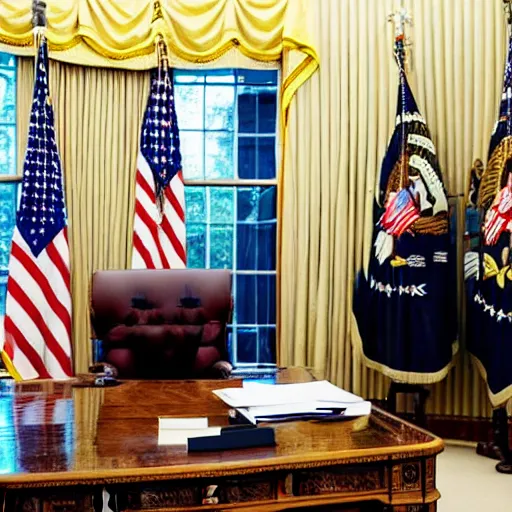 Prompt: professional photograph of Kanye West wearing a suit and sitting in the oval office desk, 8k, very intricate, very detailed,