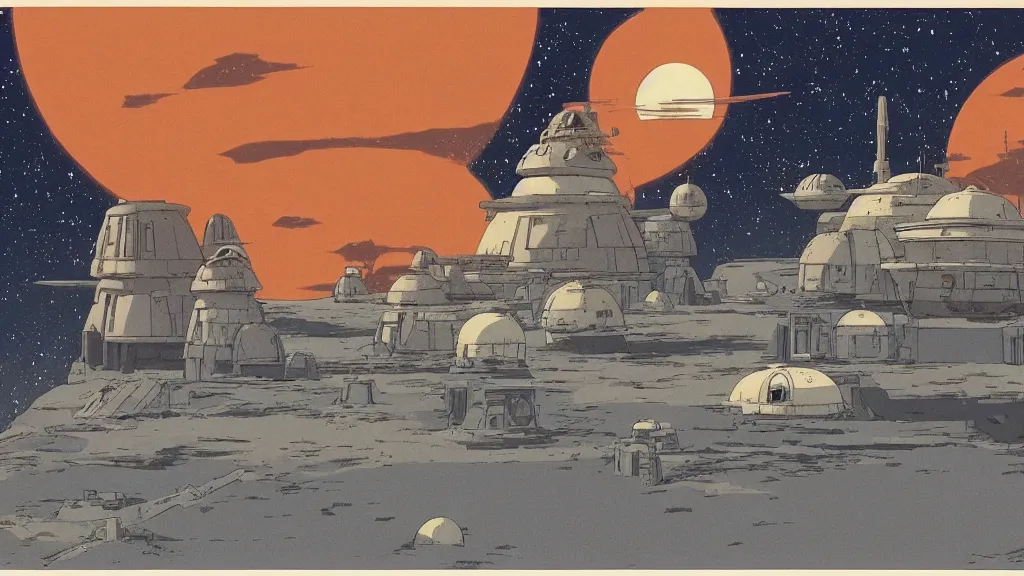 Image similar to tatooine landscape Star Wars a new hope 1977 studio ghibli animation