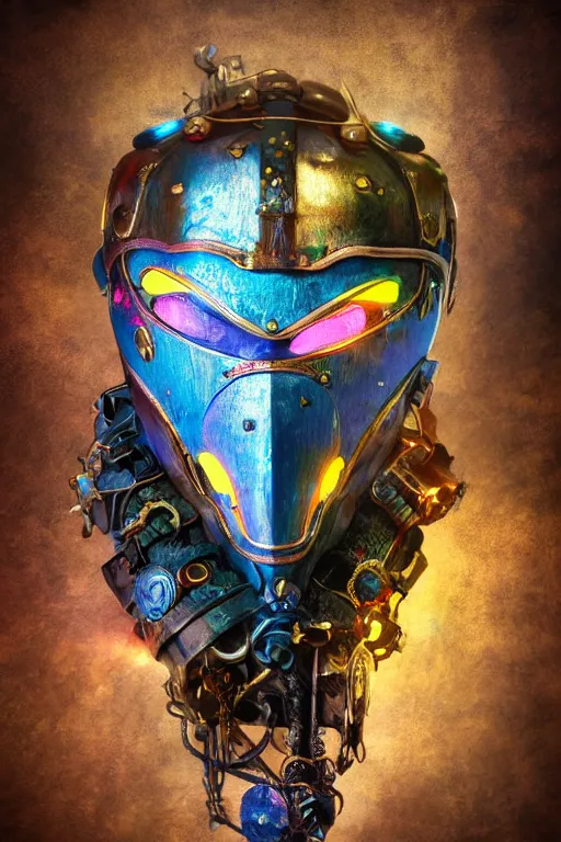 Image similar to colorful vivid steampunk mask minimalist fantasy art robot ninja helmet, global illumination ray tracing hdr fanart arstation by sung choi and eric pfeiffer and gabriel garza and casper konefal