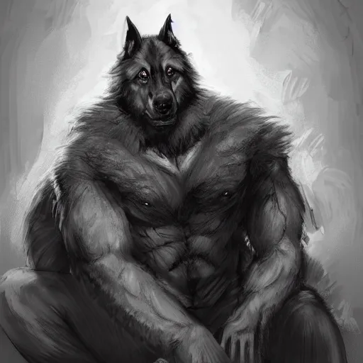 Image similar to a wounded humanoid german shepherd beast - man in military style, sitting on the bed, highly detailed portrait, digital painting, artstation, concept art, smooth, sharp foccus ilustration, artstation