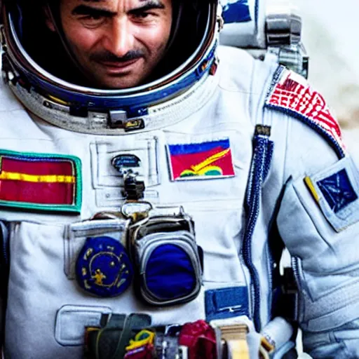 Image similar to close - up of a kurdish astronaut in a movie directed by christopher nolan, movie still frame, promotional image, imax 7 0 mm footage