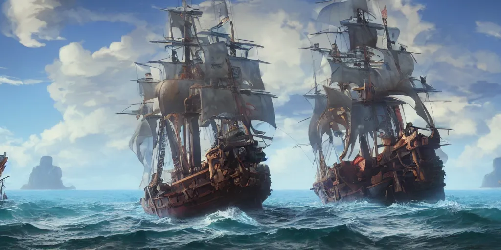 Image similar to a film still of pirate ship, medium shot, waist up, studio ghibli, pixar and disney animation, sharp, rendered in unreal engine 5, anime key art by greg rutkowski, bloom, dramatic lighting