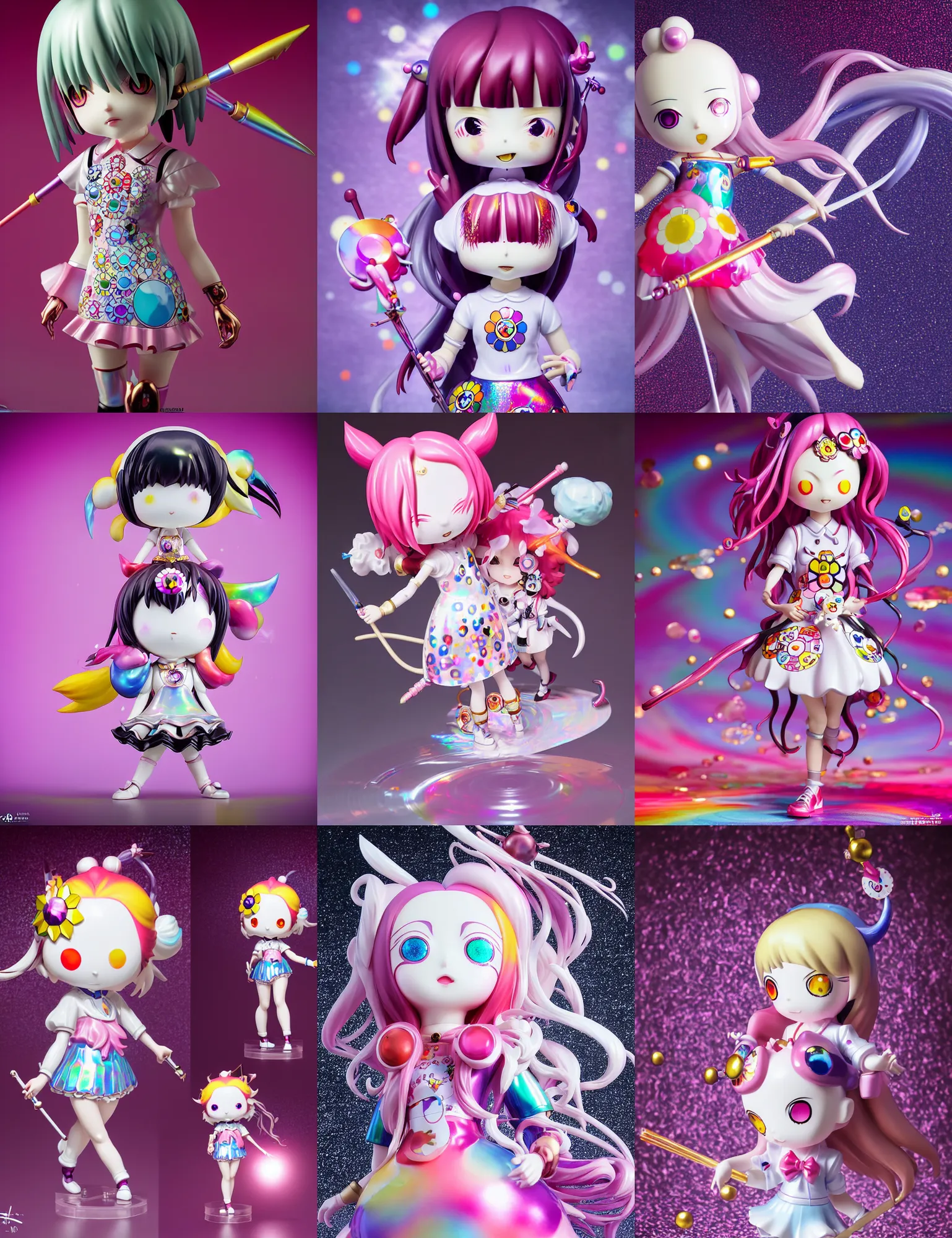 Prompt: takashi murakami, ilya kuvshinov isolated magical girl vinyl figure, figure photography, glitter accents on figure, holographic undertones, anime stylized, high detail, ethereal lighting, rim light, expert light effects on figure, sharp focus, dramatic composition and glowing effects unreal engine, octane, editorial awarded best character design