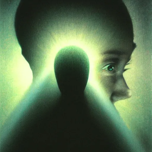 Prompt: expressive portrait of the digitally glitched soul, data, dramatic lighting, god rays, edges, universal background, facial expression, atmospheric lighting, motion design, by Beksinski, maze, sharp focus