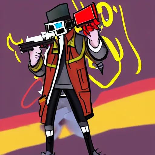 Image similar to lethal league blaze candyman as a columbine high school shooter deviantart, trench coat mafia