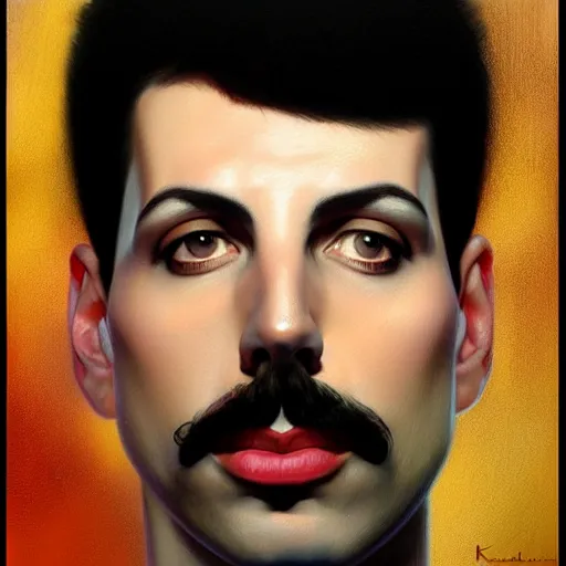 Image similar to of an ultradetailed beautiful portrait panting of freddie mercury, front view, oil painting, by ilya kuvshinov, greg rutkowski and makoto shinkai