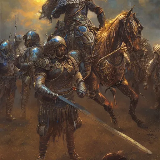 Image similar to the strongest persian warrior, face covered in shadows by his helmets, highly detailed painting by donato giancola and bayard wu, 8 k, digital art