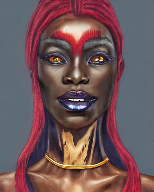 Image similar to ancient nilotic african androgynous vampire woman with demonic eyes, portrait, hyperrealistic