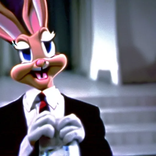 Image similar to Film still of Bugs Bunny in Twin Peaks (1990 TV Series, David Lynch), eerie, ominous, the black lodge (Twin Peaks)