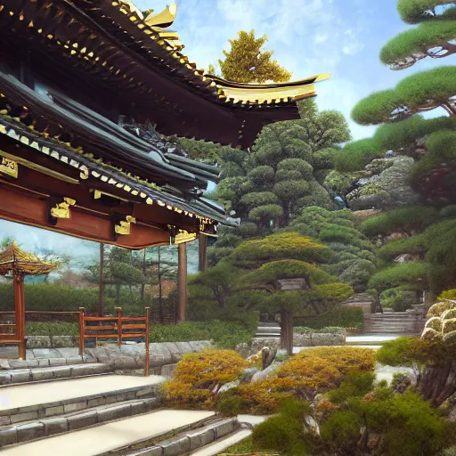 Image similar to traditional shinto garden, photorealistic, baroque, renaissance, by emedios varo and anato finnstark and fenghua zhong, hyperrealism, 4 k 8 k, 3 d, masterpiece, texture, captivating, awe inspiring