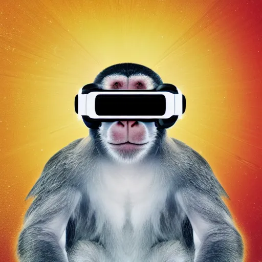 Prompt: Portrait of a monkey wearing vr glasses. art deco. 8k resolution. digital art.