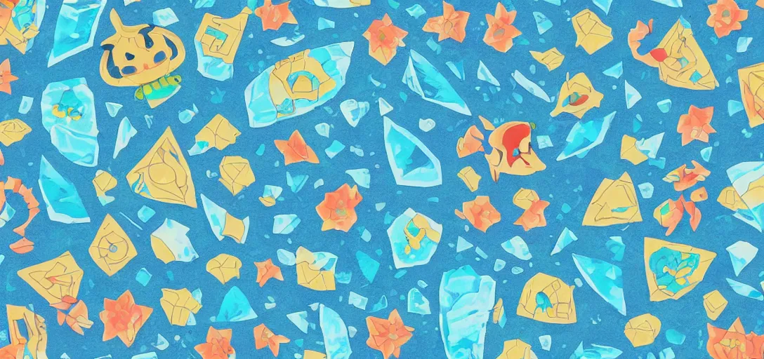 Prompt: pattern of water, zelda wind waker vibes, animal crossing vibes, summer vibes, colorful