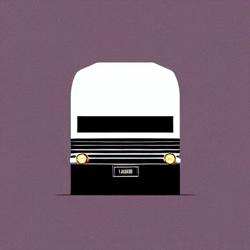 Image similar to very very very stylized minimal vector graphic of a white and black thor chateau motorhome, highway, mountains and sunset!!, white background, all enclosed in a circle, dramatic, professional minimal graphic design cartoon, award winning