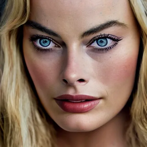 Image similar to margot robbie portrait, 8k resolution, hyper-detailed, realistic eyes