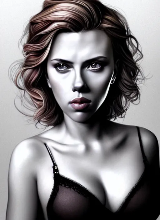 Image similar to full body gorgeous Scarlett Johansson, realistic character concept, full body pose, tattoos, autumn, makeup, shorter neck, illustration, symmetrical eyes and body, cinematic lighting, detailed realistic symmetrical eyes, artgerm, Joshua Middleton, single face, insanely detailed and intricate, beautiful