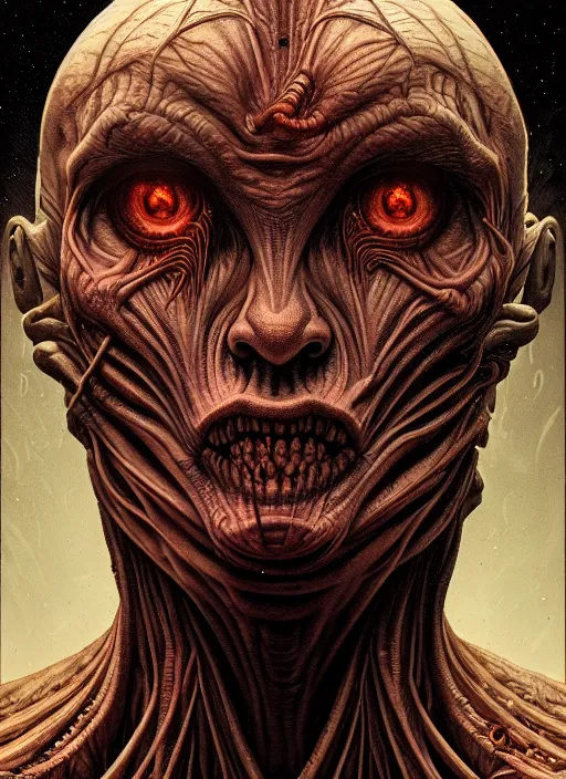 Image similar to symmetry!! portrait of grotesque alien, sci - fi horror, intricate, body horror, dark design, highly detailed, dark dynamic lighting, digital art, digital painting, artstation, smooth, sharp focus, illustration, art by artgerm and h r giger and greg rutkowski and alphonse mucha, 8 k