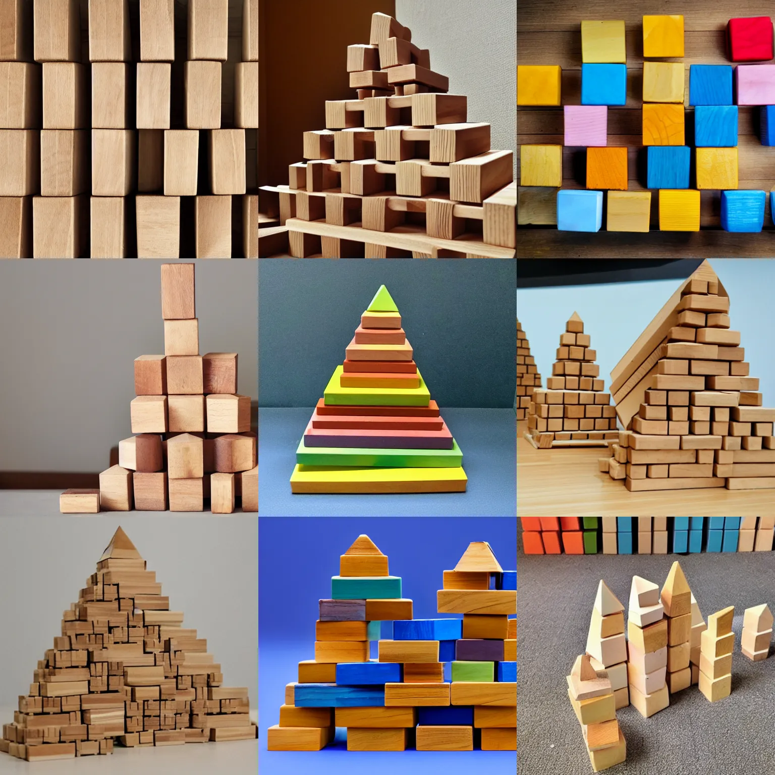 Prompt: a pyramid of wooden blocks