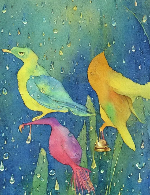 Image similar to deityof spring rain, in animal form. this watercolor and goldleaf work by the beloved children's book illustrator has interesting color contrasts, plenty of details and impeccable lighting.