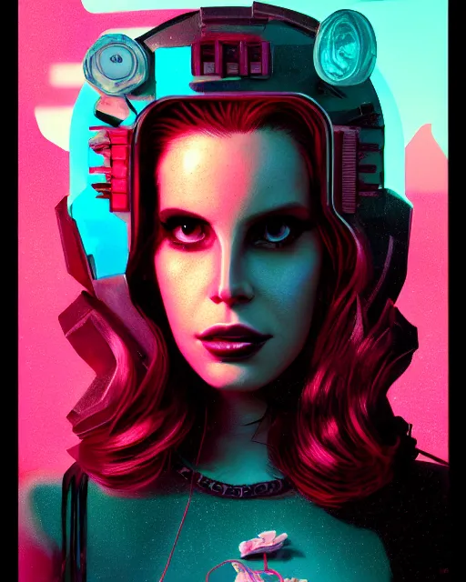 Image similar to portrait of lana del rey as a cyberpunk cyborg. sci - fi intricate abstract upper body intricate artwork, roses, rose petals by tooth wu, wlop, beeple, dan mumford. concept art, octane render, trending on artstation, greg rutkowski, asymmetrical, cinematic arthouse, key art, hyper realism, iridescent accents