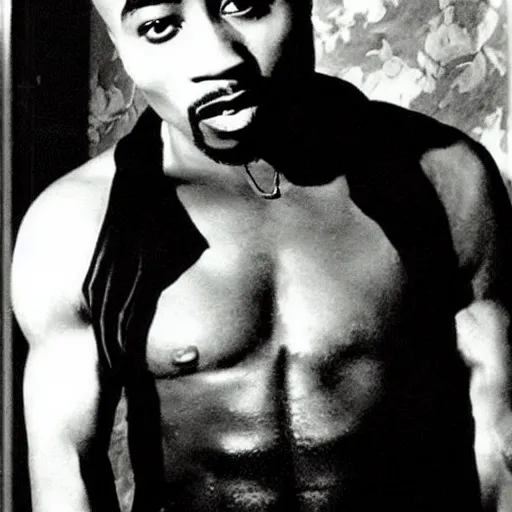 Image similar to “ 2 pac posing in front of his stash of gamer girl bathwater ”