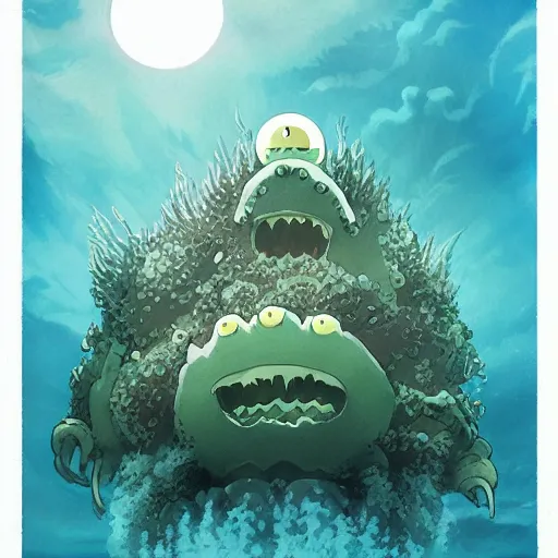 Prompt: Ominous Underwater Monster by studio ghibli, award-winning art