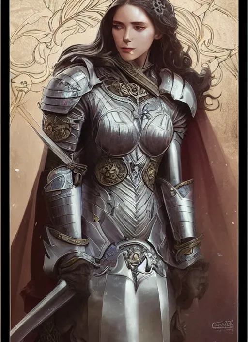 Image similar to Muscular and powerful medieval knight woman portrait, art nouveau, fantasy, intricate flower designs, elegant, highly detailed, sharp focus, art by Artgerm and Greg Rutkowski