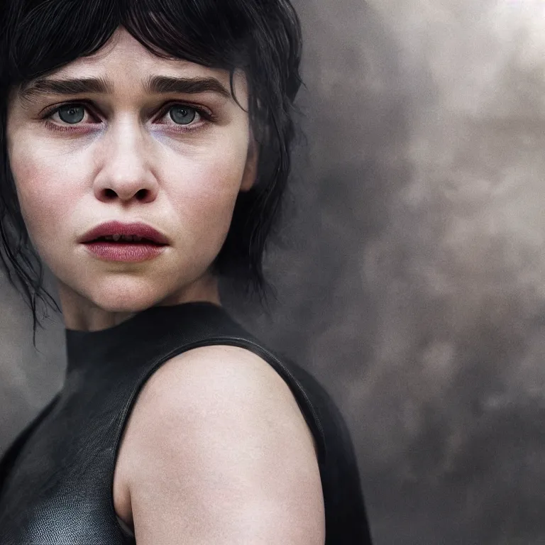 Image similar to ( photo ) ( emilia clarke ) ( looks like ) ( a ghost in the shell ), realism, photorealism, sony a 7 r