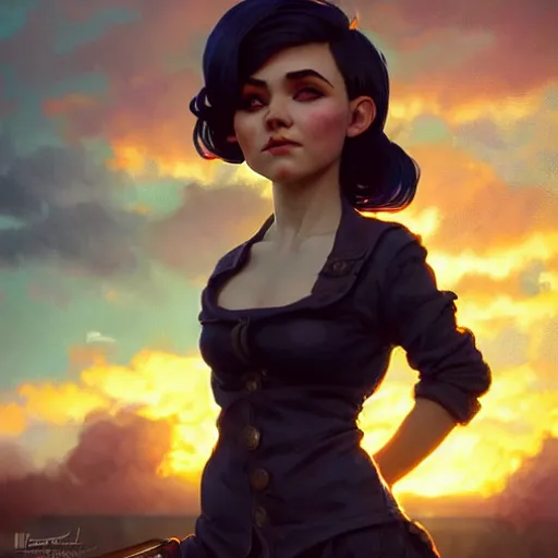 Prompt: a Photorealistic dramatic hyperrealistic gnome woman, pixie undercut black hair, naval background, by WLOP,Artgerm,Greg Rutkowski,Alphonse Mucha, Beautiful dynamic dramatic bright sunset lighting,shadows,cinematic atmosphere,Artstation,concept design art,Octane render,8k