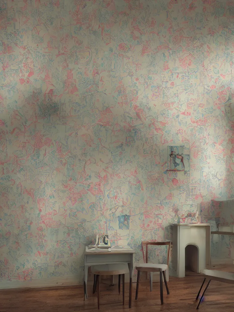 Image similar to wallpapered room by disney concept artists, blunt borders, rule of thirds